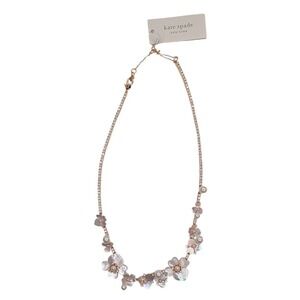 Kate Spade Precious Pansy Necklace Rose Gold Tone Flower Pearl Crystal